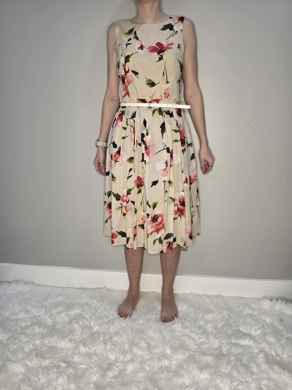 Tommy Hilfiger Beige Floral Midi Dress